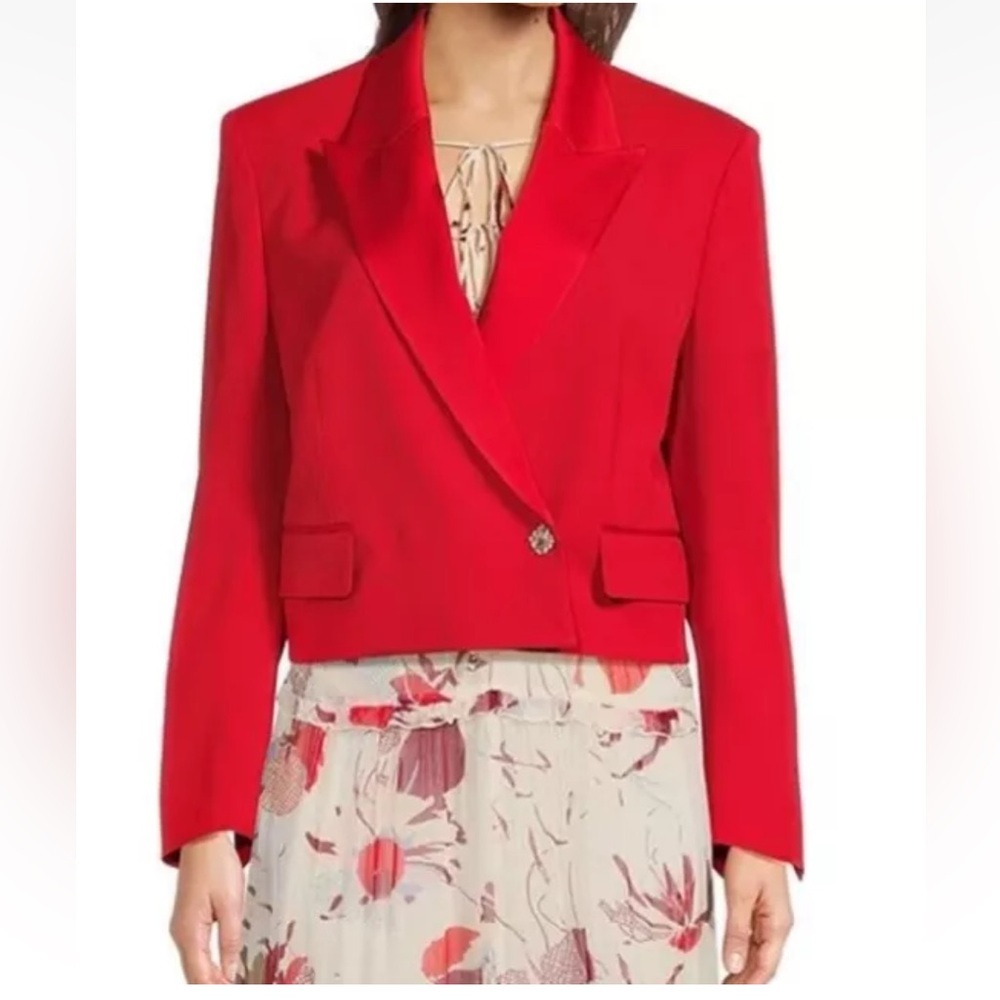 BOSS Hugo Boss “Joleara” Virgin Wool Blend Cropped Tuxedo Jacket